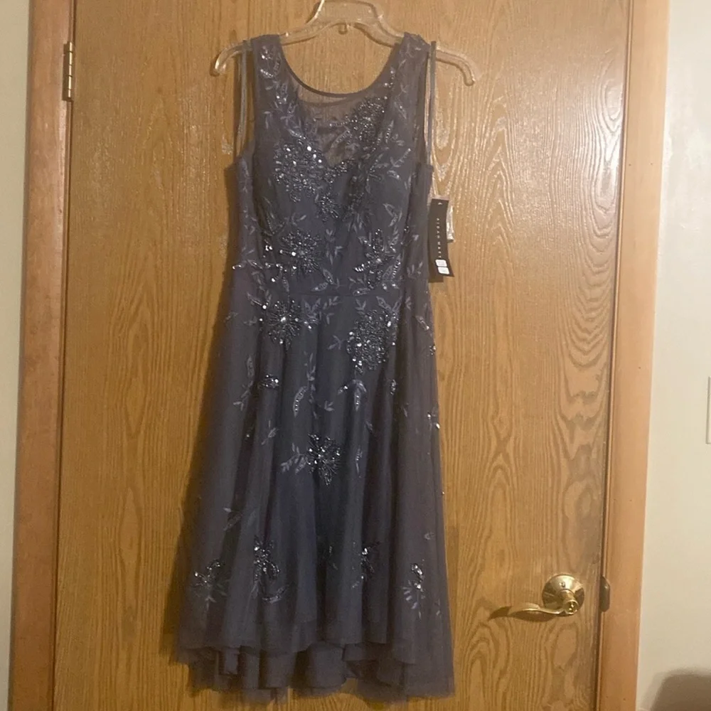 🎉Host Puck🎉 NWT Aidan Mattox Size 6 Charcoal with Sequins Gown - Picture 1 of 12
